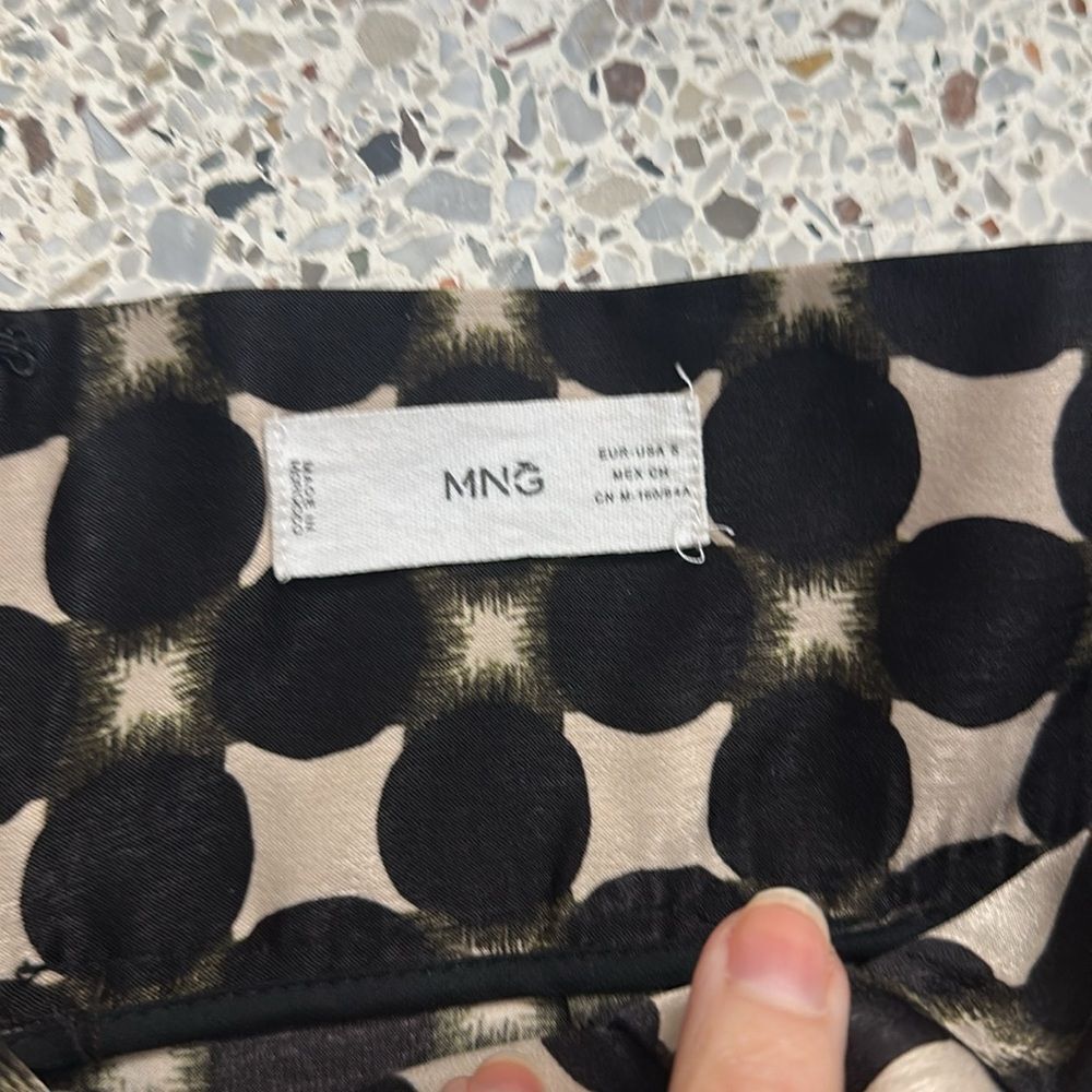 Mango MNG black brown pattern print wide leg back zip pants small s - Picture 5 of 8